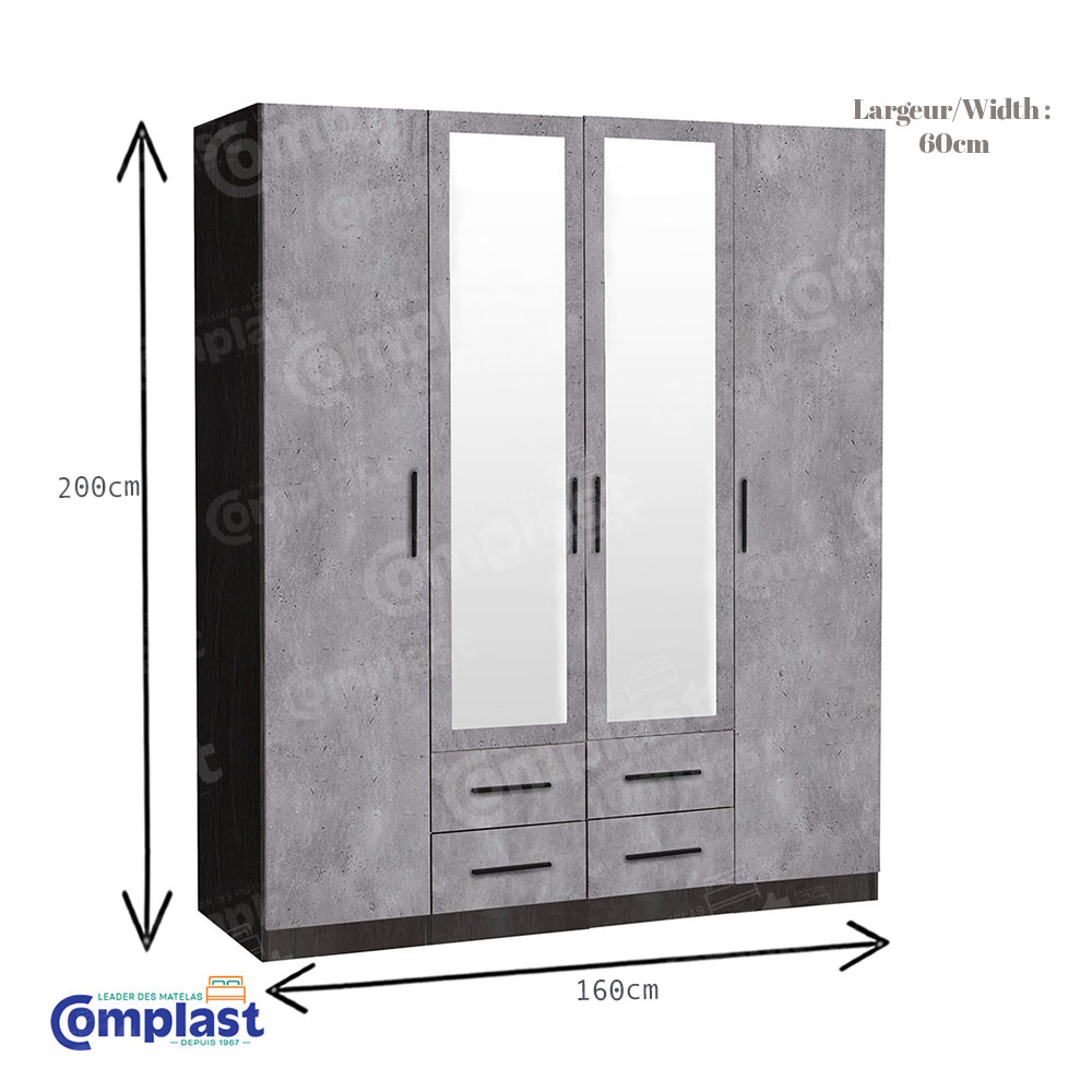 ZT73006-4D-WARDROBE-A3008-WALNUT-L165.5-l60-H198 size ZT73006-4D-WARDROBE-A3008-WALNUT-L165.5-l60-H198 size