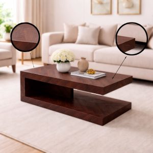 ZT75009DB COFFEE TABLE QJ-524 HERRINGBONE - DARK BROWN PAPER VENEER