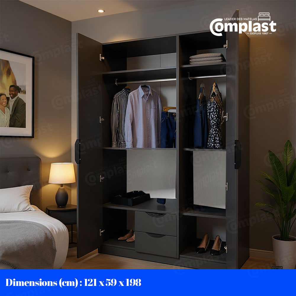 ZT81166-A3008-3Doors-WARDROBE-121-59-198-MATT-GREY size ZT81166-A3008-3Doors-WARDROBE-121-59-198-MATT-GREY size