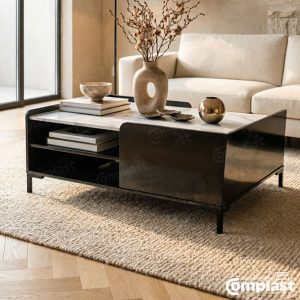 ZT81451 JL-02036 - COFFEE TABLE 1100*570*480 WHITE MARBLE : MATT GREY