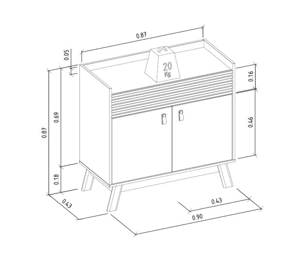 ZT80261 - BUFFET TABLE PARMA (FRE OFWH) - L90 - l43 - H87 (3)