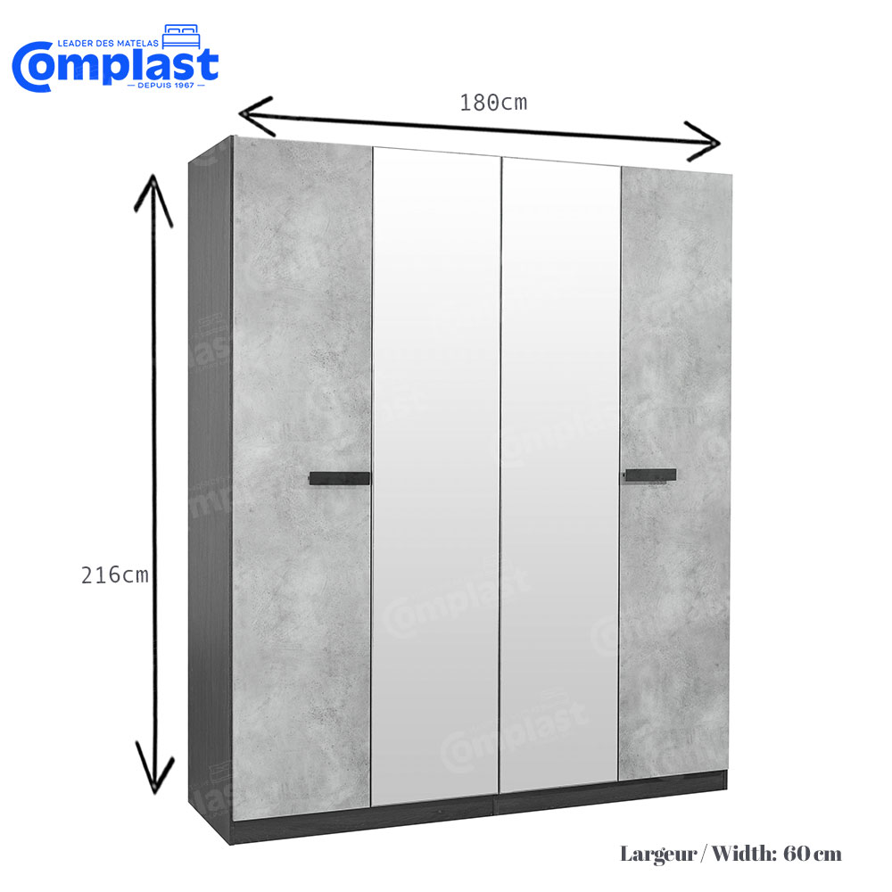 ZT80787 JL-02013 - 4D WARDROBE WITH 2 MIRRORSBLACK OAK+CEMENT ZT80787 JL-02013 - 4D WARDROBE WITH 2 MIRRORSBLACK OAK+CEMENT