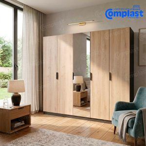 ZT81464 JL-02032 - 5D WARDROBE WITH ONE MIRROR 2216*596*2160 NATURAL OAK : MATT GREY