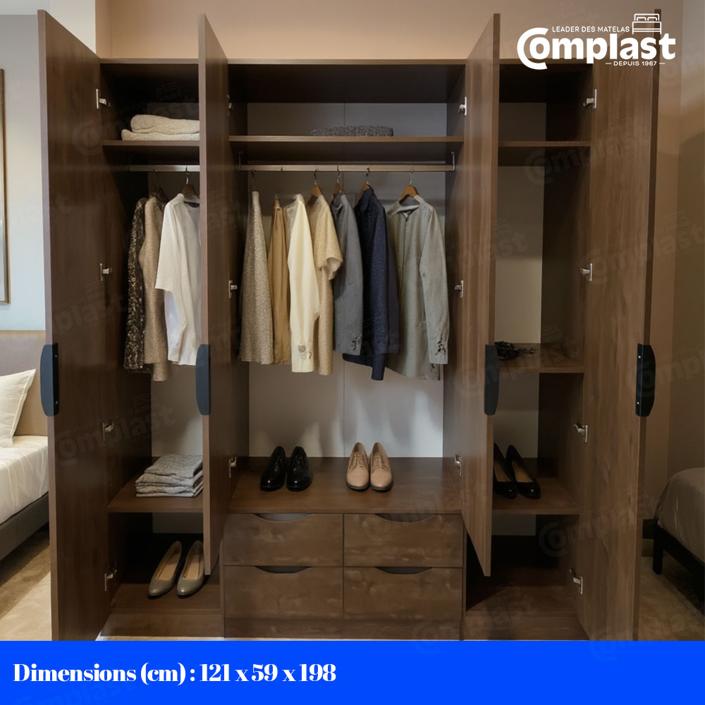 ZT81168-A3008-4Doors-WARDROBE-162-5951980-NEW-WALNUT size ZT81168-A3008-4Doors-WARDROBE-162-5951980-NEW-WALNUT size